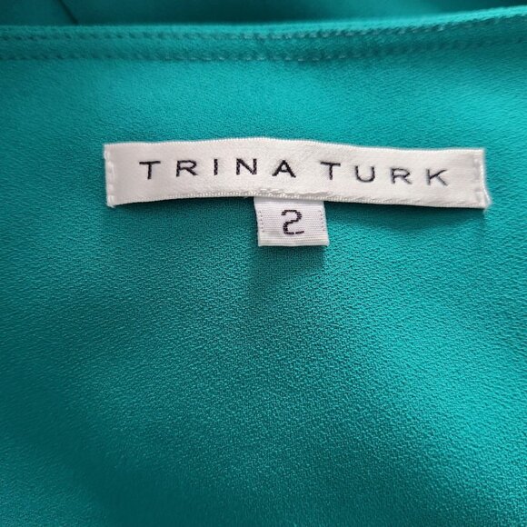 Trina Turk V neck 3/4 Sleeve Sheath Dress Women's Size 2 Green - Picture 9 of 10